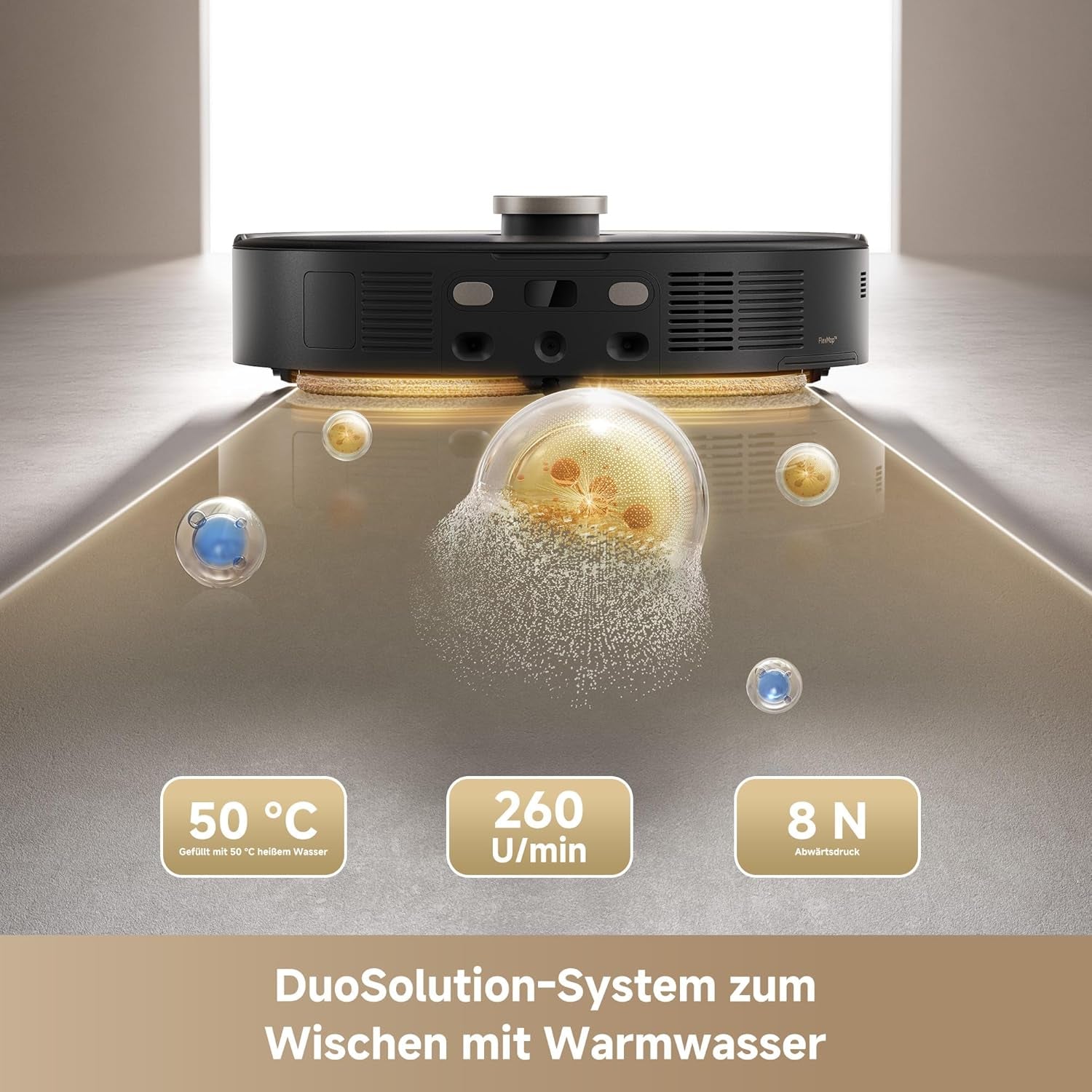 Mova V50 Ultra Complete Saugroboter Mit Wischfunktion 24.000 Pa, 6Cm Hindernisüberwindung, Liftable Navigation+Rgb AI+LED, 80℃ Heißwasserwäsche & 63℃ Selbsttrocknung, Duosolution System, Tricut Bürste