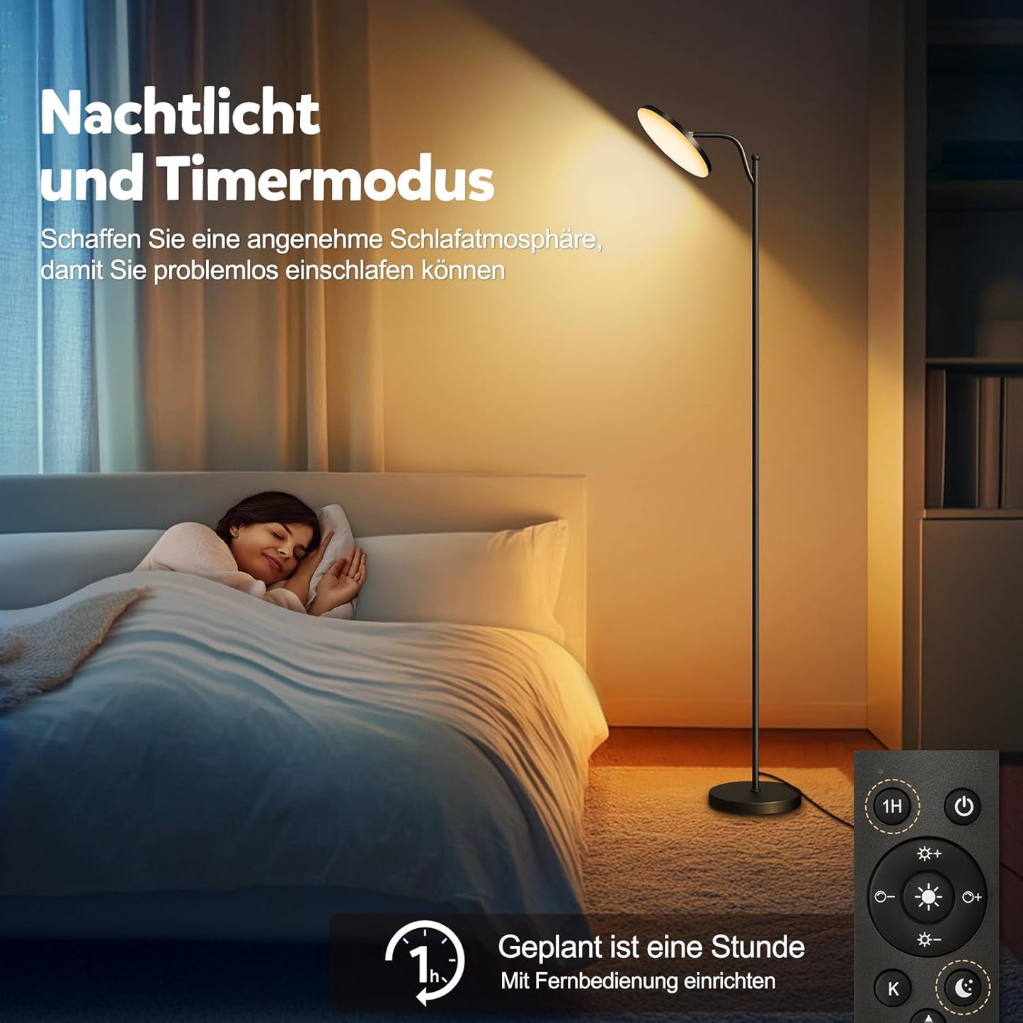 32W Deckenfluter LED Dimmbar 183Cm,3000 Lumen Stehlampe Dimmbar Mit Memory-Funktion,2700K-6500K Leselampe Stehlampen Schwarz,Led Stehlampe 1H Timer Mit Fernbedienung Für Schlafzimmer,Büro