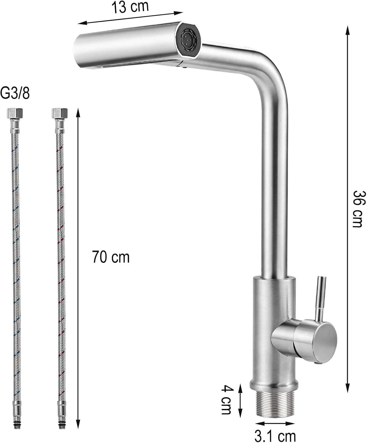 Wasserhahn Küche Ausziehbar, Hochdruck Küchenarmatur 360° Drehbar, Mischbatterie Spültischarmatur Mit Brause 4 Modus, Herausziehbarer Armatur Küche (Edelstahl)