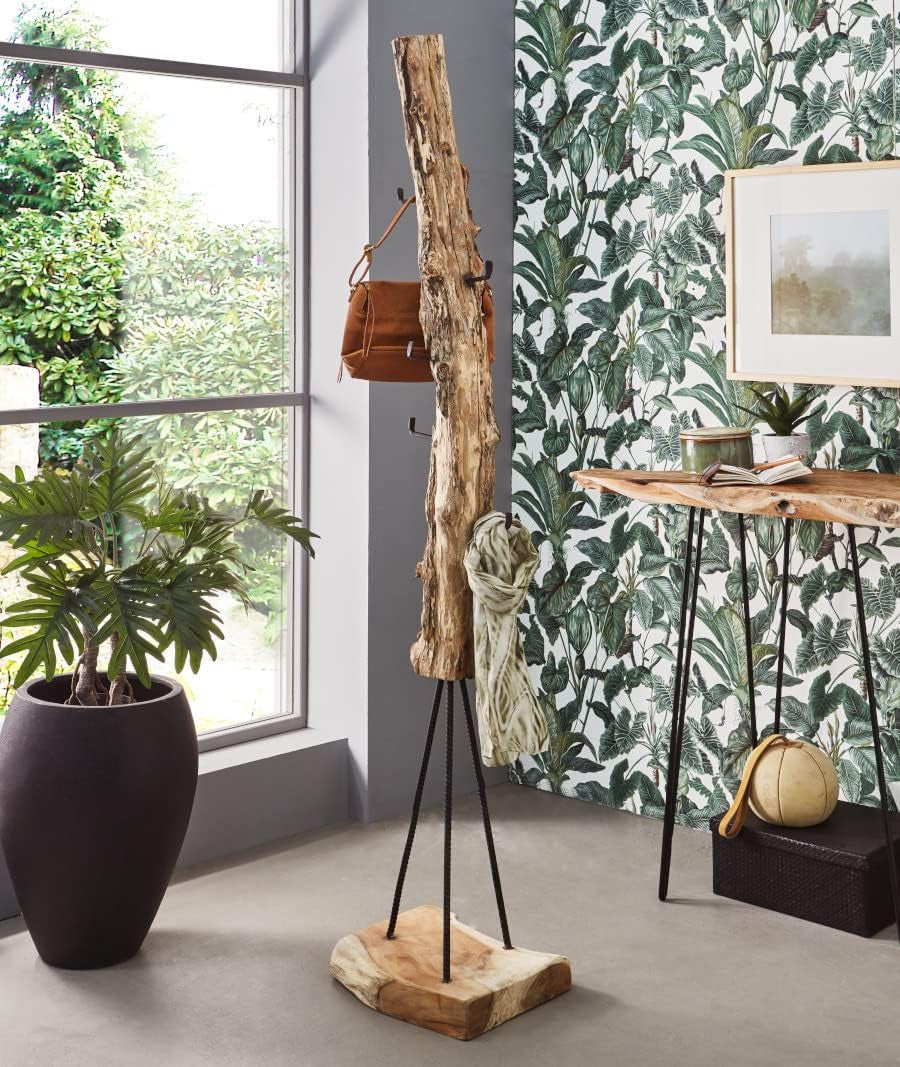 SAM Garderobe Zalacca Aus Teakholz, Naturbelassen, Garderobenständer Aus Massivem Wurzelholz, Kleiderständer Mit Metallstangengestell, 37 X 32 X 185 Cm
