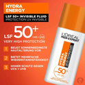 L'Oréal Men Expert UV Sonnenschutz LSF 50 Für Männer, Invisible Fluid Für Das Gesicht Gegen Sonnenstrahlen, Herren Sonnencreme SPF 50+ Gegen Hautalterung Mit Vitamin C, Hydra Energy, 1 X 50 Ml
