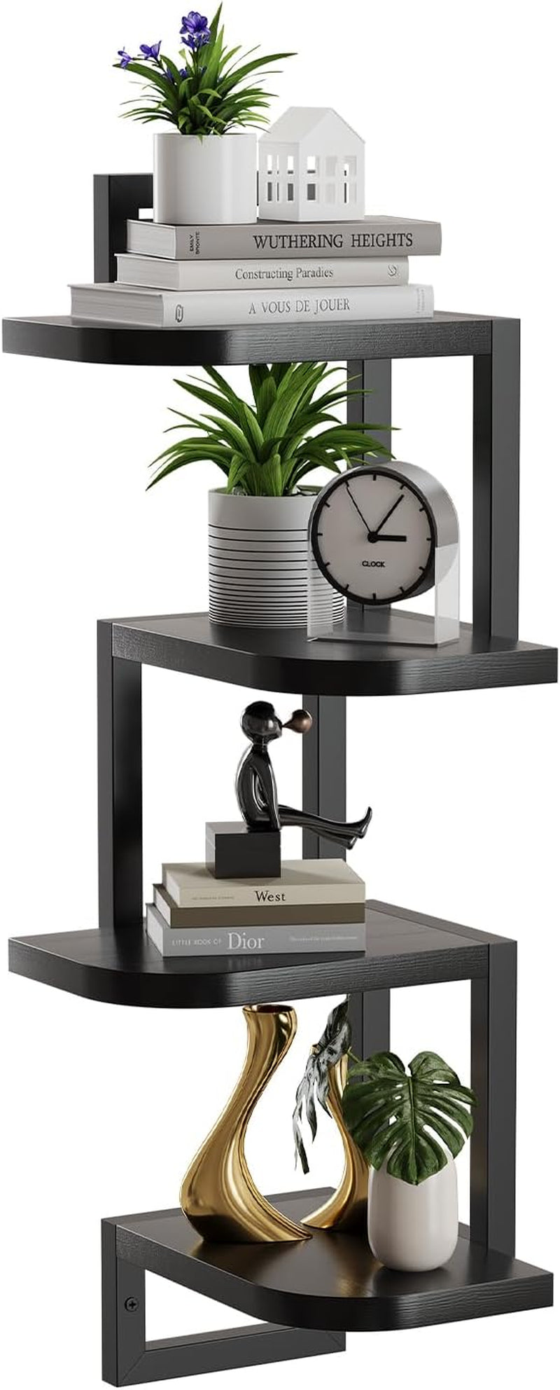 Eckregal Hängend Set Aus 4, Rustikale Holz-Wandaufbewahrung Für Kinderzimmer Bücherregal, Niedliches Eck-Wandregale Aus Holz Für Badezimmer Wohnzimmer Küchendekoration, Schwarz