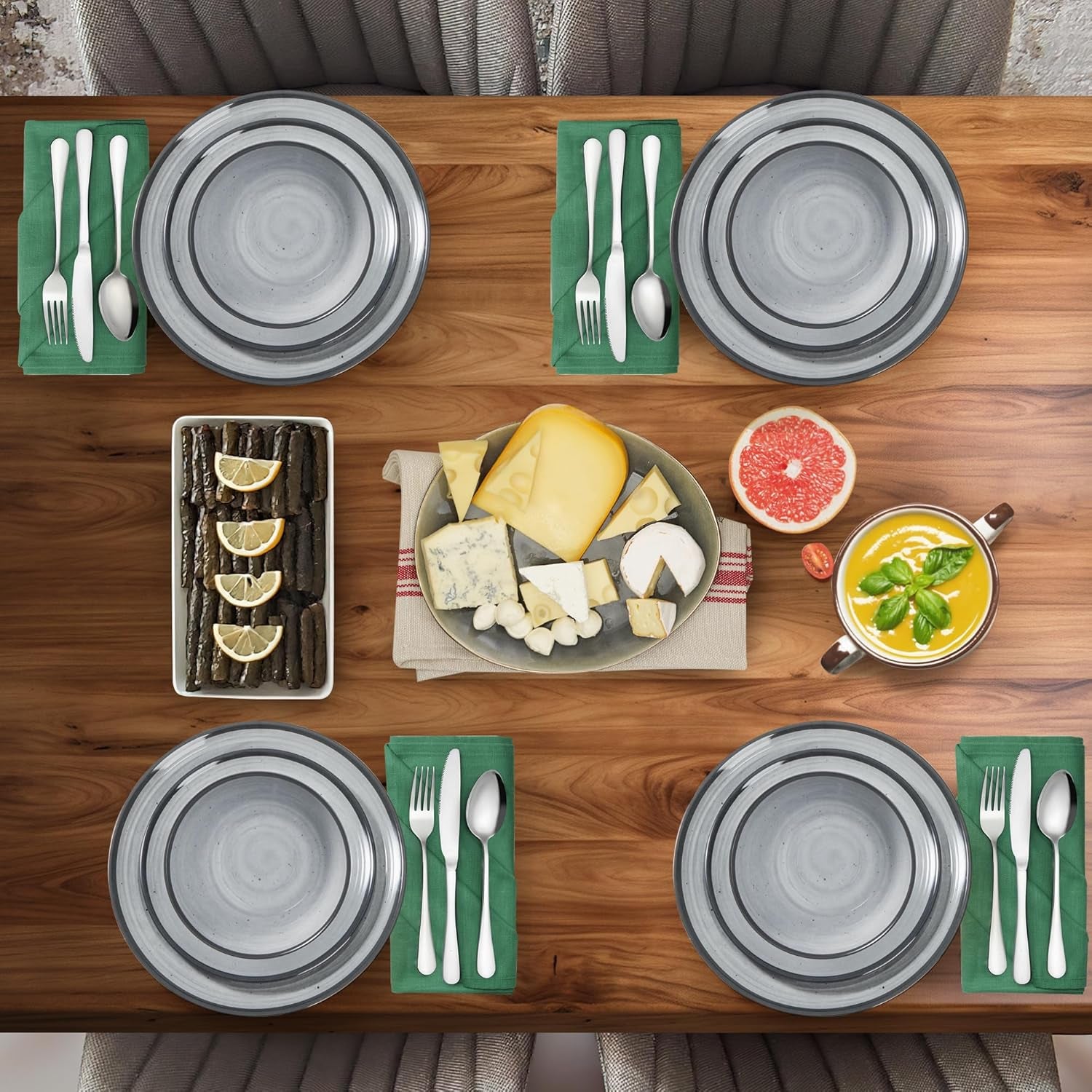 24PCS Melamin Geschirrset Für 4 Personen, Campinggeschirr Teller Set - Tafelservice Für Outdoor & Indoor