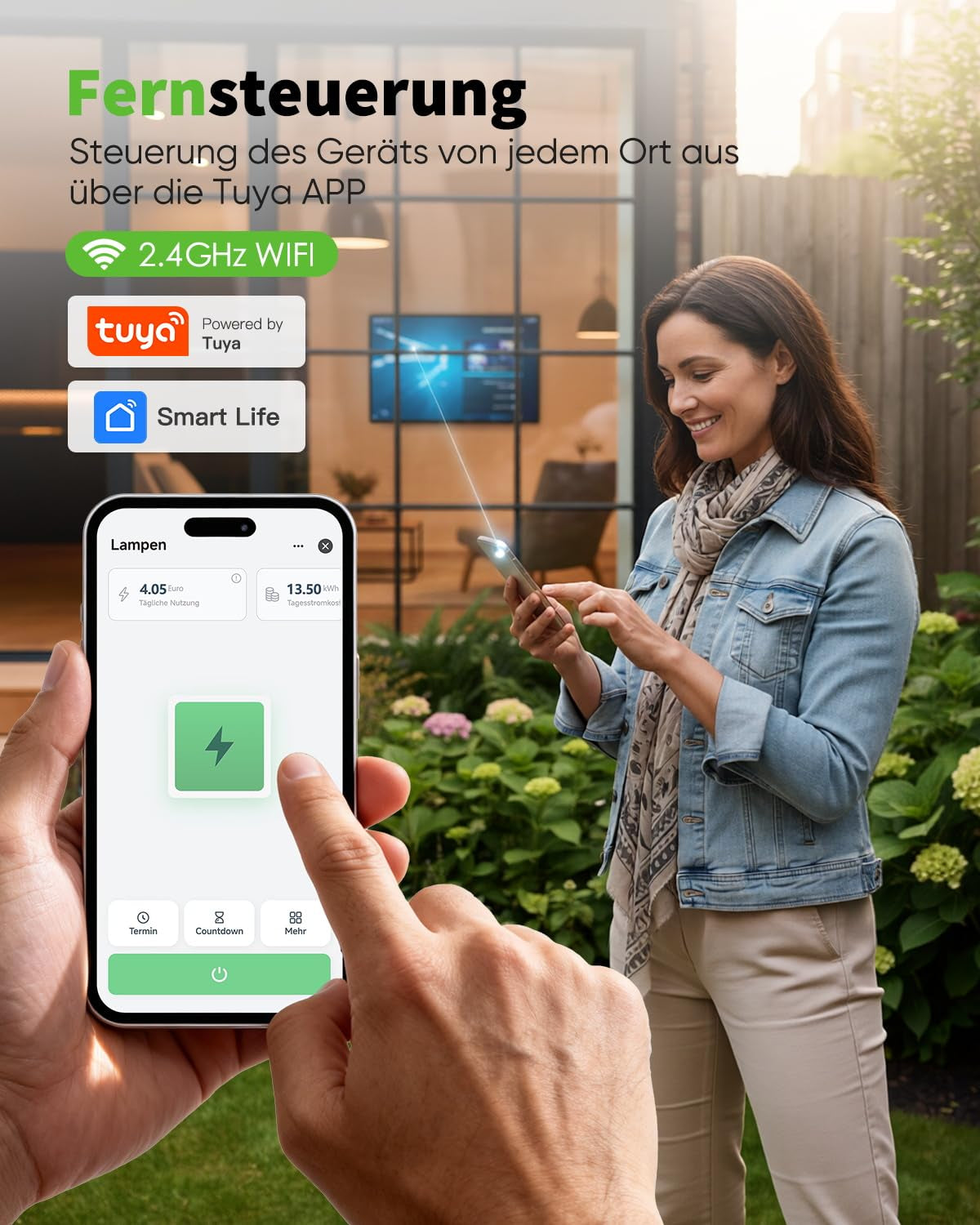 Greensun WLAN Steckdose Mit Strommessung Smart Life APP - Stromzähler Für Steckdose Stromverbrauch Energiekostenmesser Zeitschaltuhr Sprachsteuerung Mit Alexa &Google 4PC