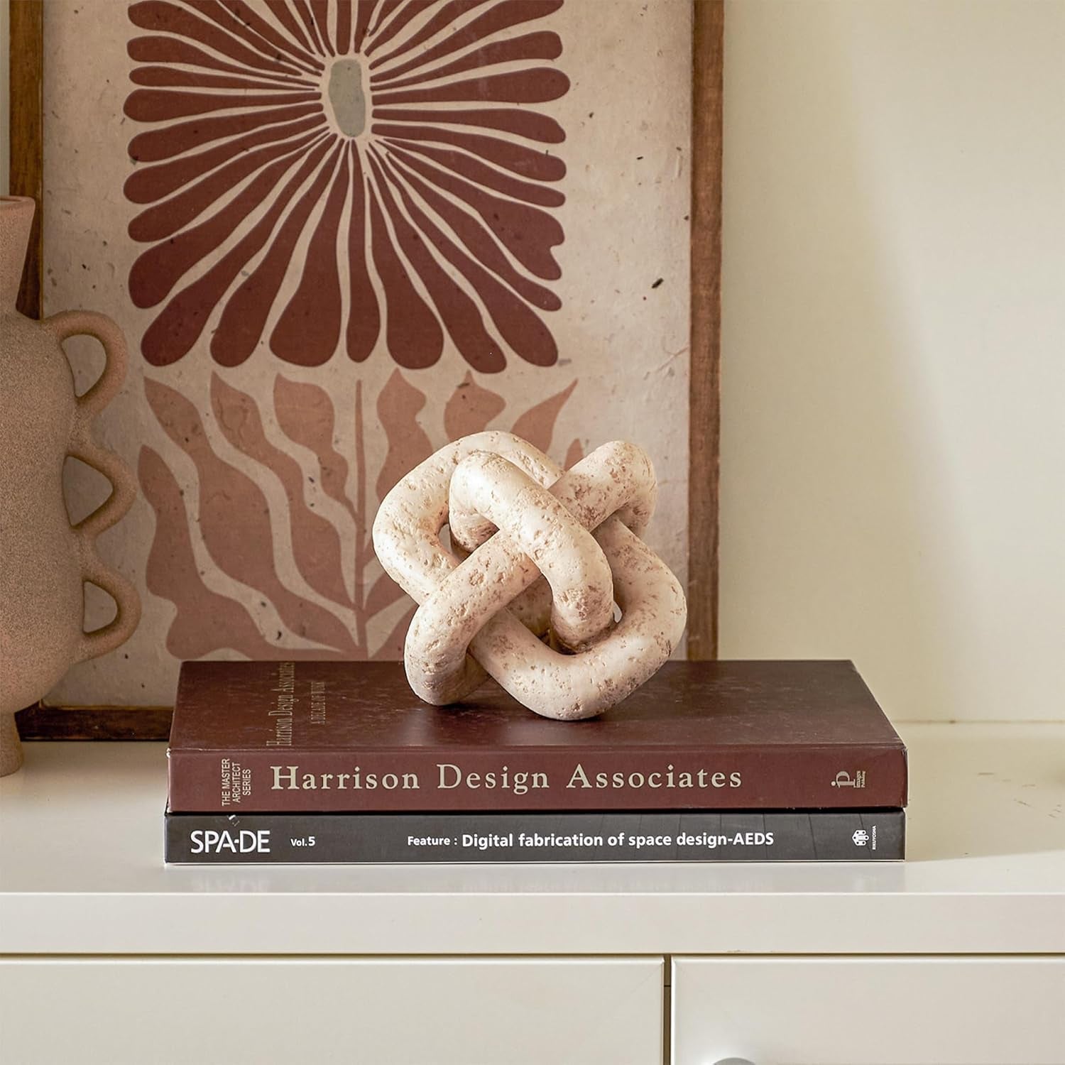 Dekorativer Knoten Mit 3 Gliedern Für Heimdekoration, Beige Travertin Inspirierte Ästhetische Raumdekoration Für Couchtisch, Regal, Eingang, Boho-Kettenglied-Dekor Für Wohnzimmer Bauernhaus