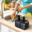 Küchenhandseifen- Und Spülseifenspender-Set, Doppelseifenspender Mit Schwammablage Und Bürstenhalter, 4-In-1-Organizer Für Küchenspüle, Arbeitsplatte, Nützliche Küchenhelfer, Schwarz