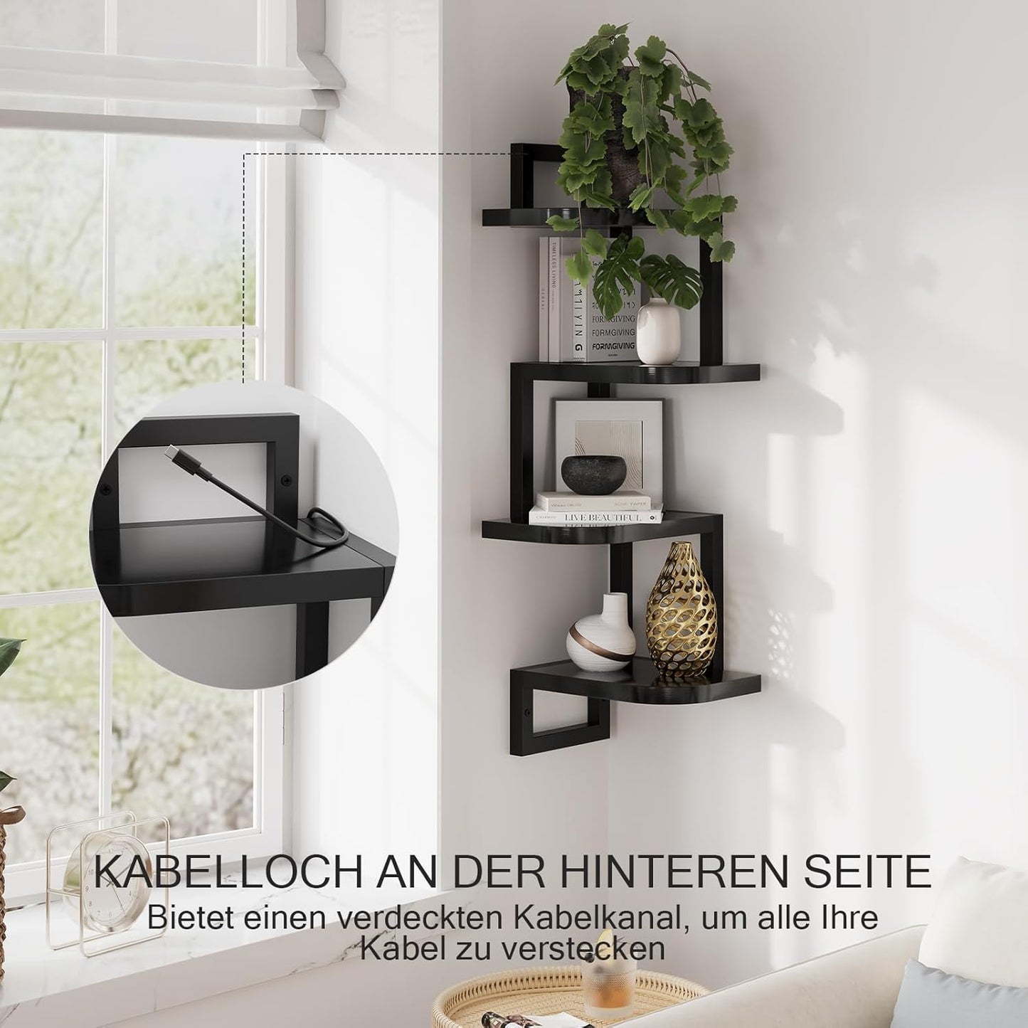 Eckregal Hängend Set Aus 4, Rustikale Holz-Wandaufbewahrung Für Kinderzimmer Bücherregal, Niedliches Eck-Wandregale Aus Holz Für Badezimmer Wohnzimmer Küchendekoration, Schwarz