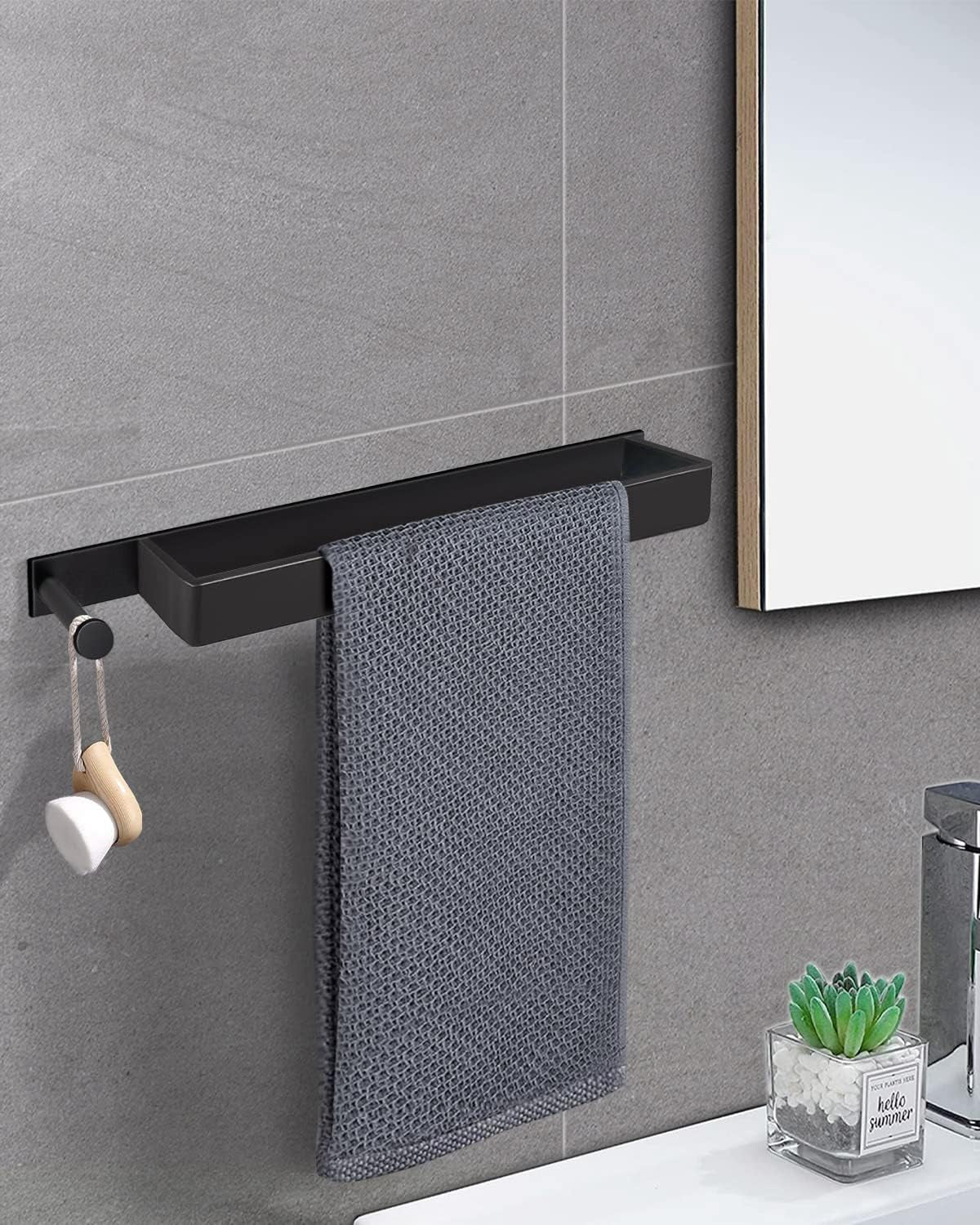 LIVEHITOP 2PCS Handtuchhalter Ohne Bohren, Selbstklebend Handtuchstange Schwarz Edelstahl 43.5CM Gästehandtuchhalter Badetuchhalter Kleber Mit Haken Für Badezimmer