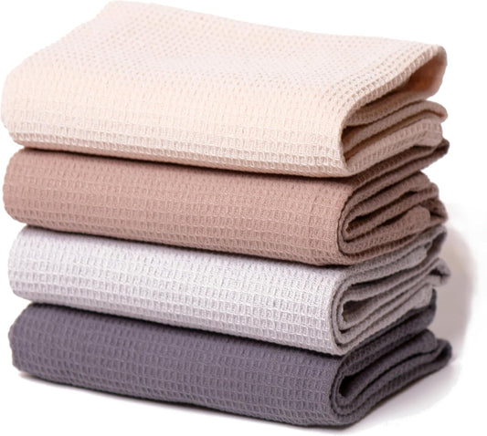 Happy Home Geschirrtücher Baumwolle in 45X65Cm | Küchenhandtücher 4 Stück | Geschirrtücher Waffelstruktur | Geschirrtuch in Vier Farben | Tea Towels | Waffelpique Küchentuch & Trockentücher