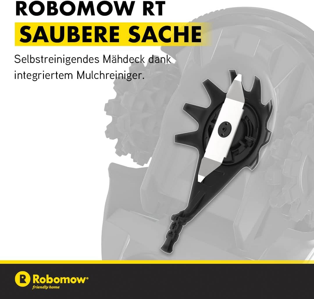 ROBOMOW RT300 Robotermäher/Rasenroboter Für Flächen Bis 300 Qm | 4,3 Ah; 18Cm Schnittbreite; Einfache Installation, Selbstreinigend Und Inkl. Schwimmendem Mähdeck, Mulchreiniger