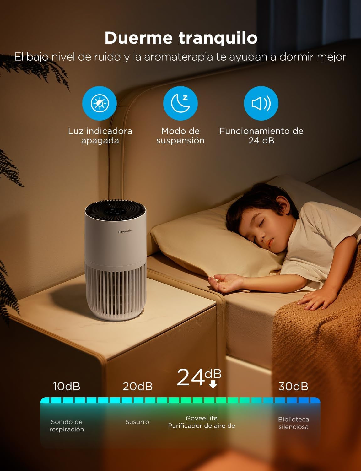 Goveelife Mini-Luftreiniger Fürs Schlafzimmer, Intellig. Hepa-Filter Mit Alexa-App-Steuerung Gegen Tierhaare, Gerüche, Pollen, Rauch, Tragb. Luftreiniger Mit 3 Geschwindigkeiten, 2 Modi, Timer, Aromen