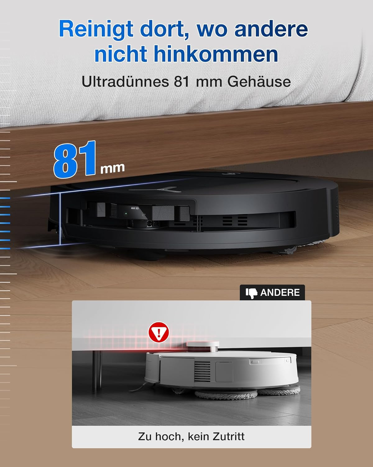 ECOVACS DEEBOT T50 OMNI Gen2 Saugroboter Mit Wischfunktion, 21.000 Pa, Ausziehbare Seitenbürste Und Mopp, Zerotangle 2.0, Moppwäsche Mit 75°C Heißem Wasser, All-In-One Station, Ultradünn 81 Mm,Schwarz