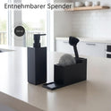 Küchen Organizer Spüle – Spülbecken Organizer Aus Matt-Schwarzem Kunststein – Schmal Und Elegant - Zubehör Für Stilvolle Küchen - Inkl. Seifenspender Und Metallschwamm